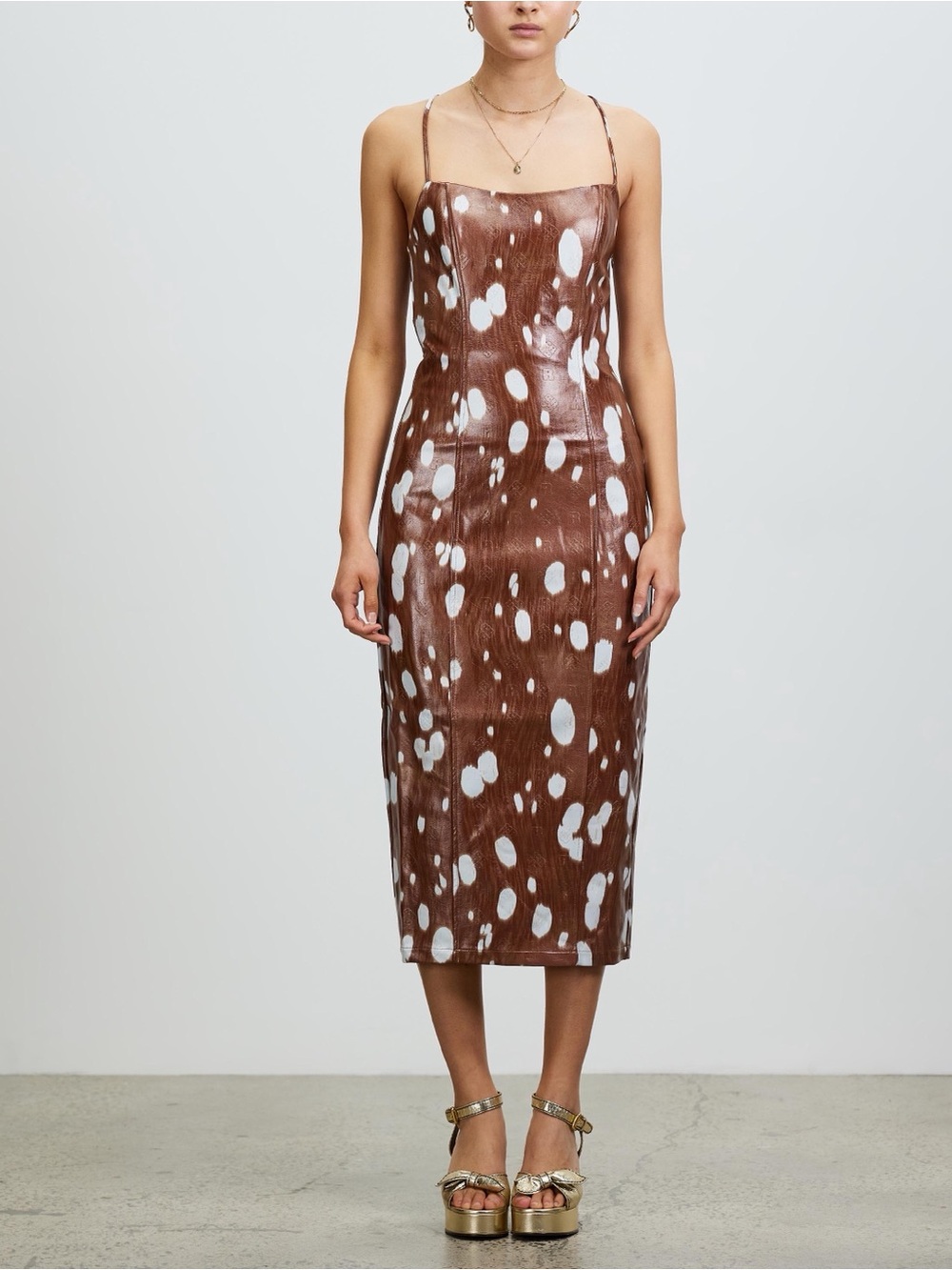 ROTATE Louie logo-embossed dress Spotted Brown/cowhide